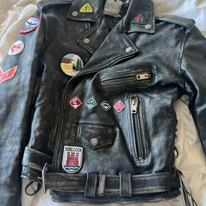 NWT Diesel L-AGO-ED Moto Patchworks Leather Jacket. Distressed Black . Size S